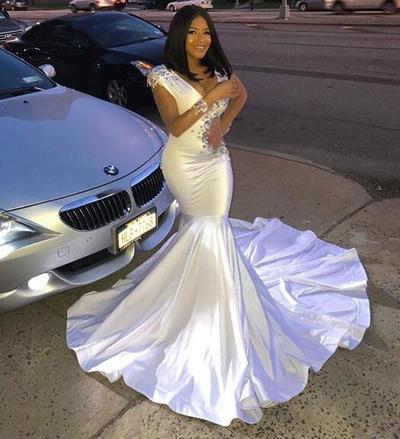 Sexy Deep V Neck Prom Dresses Beading Crystals Black Girl African Girl Evening Formal Gowns