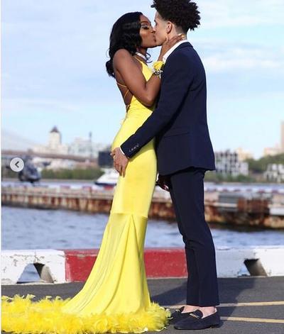 Yellow Mermaid Prom Dresses Backless African Girl Black Girl Feathers Evening Formal Gowns