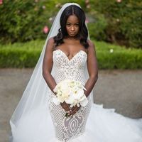 White Mermaid Unique Wedding Dresses South African Lace Bridal Gowns - Thumbnail 1