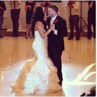 White Mermaid Tiered Wedding Dresses Deep V Neck Beading Crystals South African Bridal Gowns - Thumbnail 2