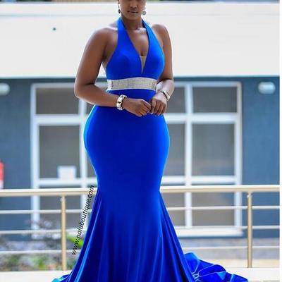 Plus size royal blue mermaid prom dresses backless african girl black girl feathers evening formal gowns