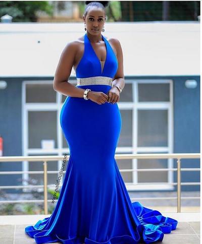 Plus Size Royal Blue Mermaid Prom Dresses Backless African Girl Black Girl Feathers Evening Formal Gowns