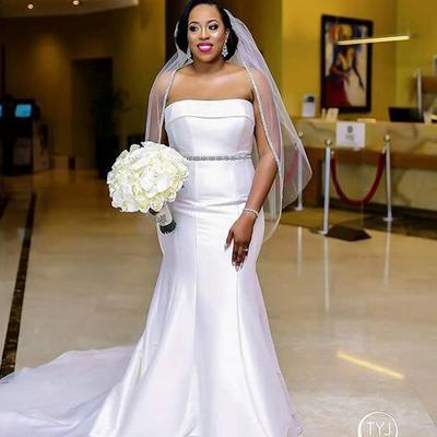 Simple mermaid wedding dresses strapless beading crystals south african girl bridal gowns