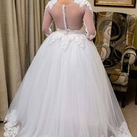 Ball Gown Tulle Wedding Dresses Crew Neck Sheer Half Sleeve Lace Appliques South African Girl Bridal Gowns - Thumbnail 1