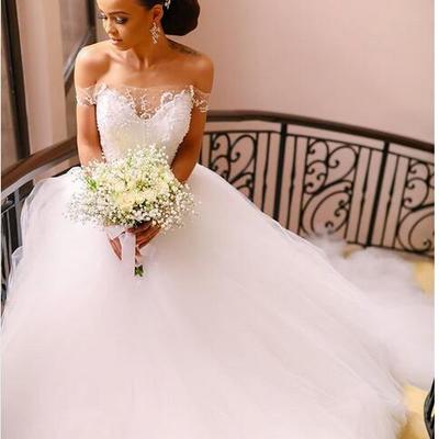 Ball gown tulle wedding dresses off the shoulder pearlssouth african girl bridal gowns
