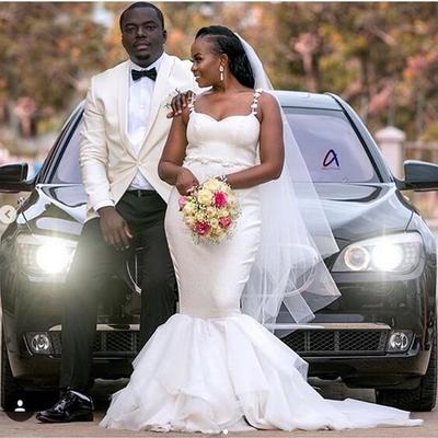 Gorgeous mermaid tulle wedding dresses spaghetti straps tiered south african black girl bridal gowns