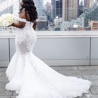 Stunning Mermaid Plus Size Tulle Wedding Dresses Off the Shoulder Pearls Lace South African Girl Bridal Gowns - Thumbnail 1