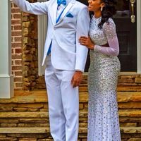 Sparkle Two Pieces Mermaid Prom Dresses Crew Neck Beading Crystals African Girl Black Girl Evening Formal Gowns - Thumbnail 1