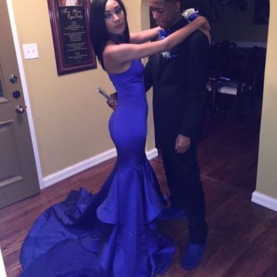 Royal blue mermaid satin prom dresses sexy sweetheart tiered black girl african girl prom gowns evening formal dresses