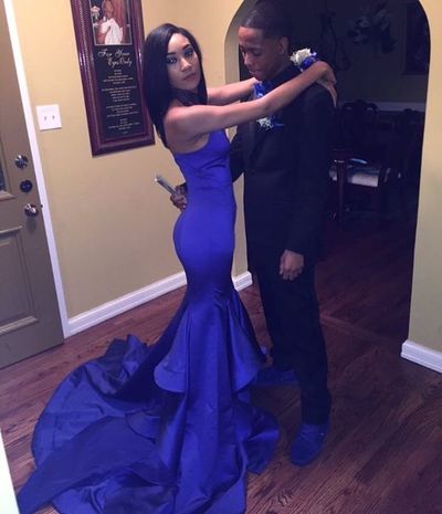 Royal Blue Mermaid Satin Prom Dresses Sexy Sweetheart Tiered Black Girl African Girl Prom Gowns Evening Formal Dresses