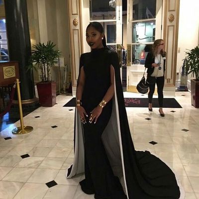 Black and white mermaid prom dresses high neck with shawl african girl black girl evening formal gowns