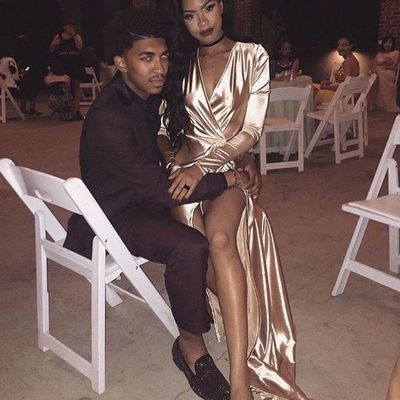 Simple sheath satin prom dresses sexy deep v neck side slit african girl black girl evening formal gowns