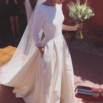 Sleeve Wedding Dresses 2018 Boat Neck 