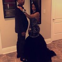 Black Mermaid Tulle Prom Dresses Sweetheart Beading Crystals African Girl Black Girl Evening Formal Gowns - Thumbnail 1