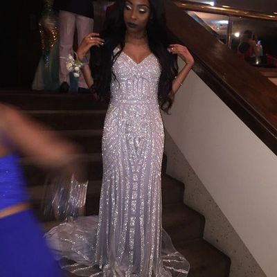Sparkle luxury mermaid tulle prom dresses spaghetti straps beading crystals african girl black girl evening formal gowns
