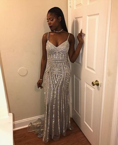 Sparkle Luxury Mermaid Tulle Prom Dresses Spaghetti Straps Beading Crystals African Girl Black Girl Evening Formal Gowns