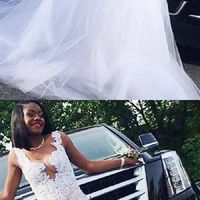 Simple Mermaid Tulle Wedding Dresses Crew Neck Lace Appliques South African Girl Bridal Gowns - Thumbnail 1