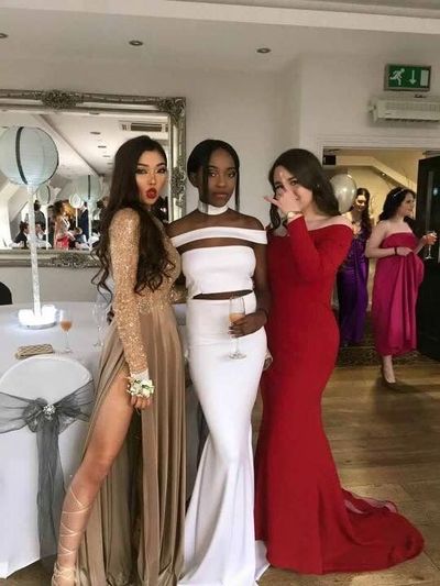 3 Different Style Mermaid Prom Dresses Crew Neck Beading Crystals African Girl Black Girl Evening Formal Gowns