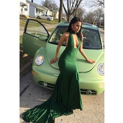 Dark green mermaid prom dresses sexy deep v neck african girl black girl evening formal gowns