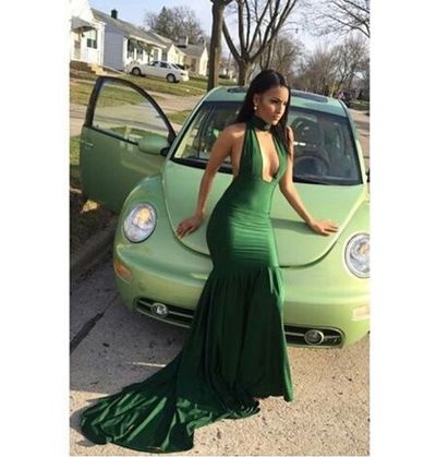 Dark Green Mermaid Prom Dresses Sexy Deep V Neck African Girl Black Girl Evening Formal Gowns