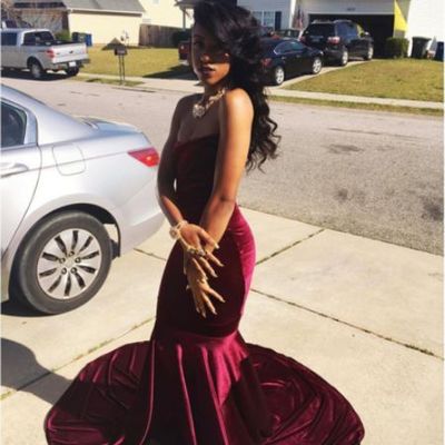 Wine red burgundy mermaid velvet prom dresses strapless african girl black girl evening formal gowns