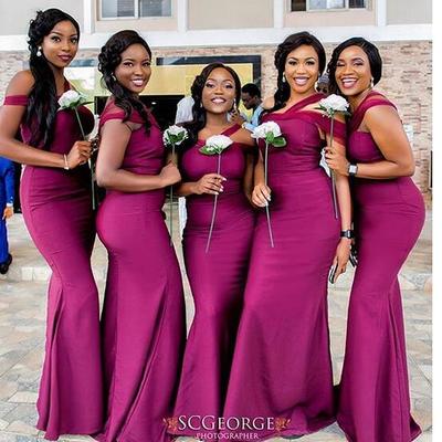 Wine red mermaid bridesmaid dresses off the shoulder burgundy south african bridesmaid gowns