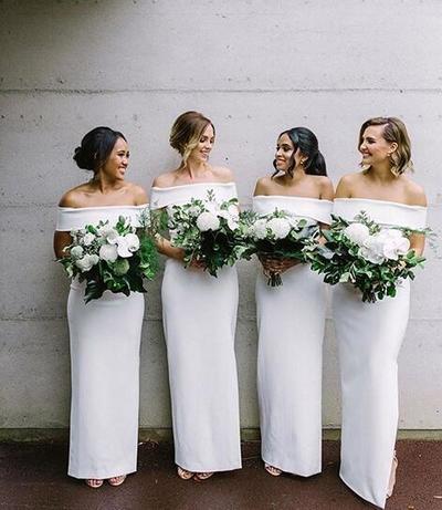 White Mermaid Bridesmaid Dresses Off the Shoulder Sleeveless Bridesmaid Gowns