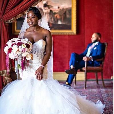 White mermaid tulle wedding dresses sweetheart lace mermaid bridal gowns