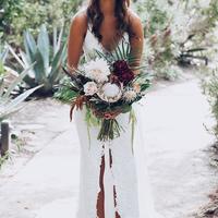 Gorgeous Wedding dress,V Neck Mermaid White Lace Long Wedding Dress - Thumbnail 2