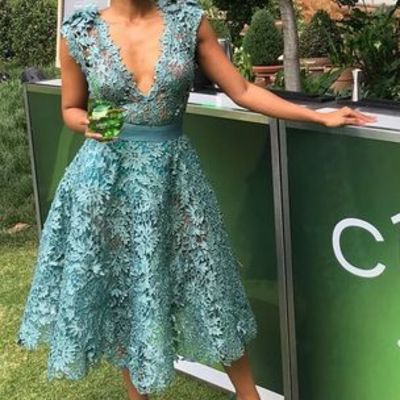 Blue ball gown lace homecoming dresses sexy deep v neck black girl african girl short prom dress