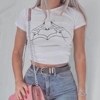 Solid Color Slim Finger Heart Printed Tee - Thumbnail 1