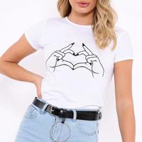 Solid Color Slim Finger Heart Printed Tee - Thumbnail 2