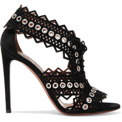 Rivets hollow out open toe stiletto high heel black pumps sandals q-0024