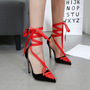Straps Bow Pointed Toe Lace-up Low Cut Stiletto High Heels Q-0029-1