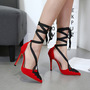 Straps Bow Pointed Toe Lace-up Low Cut Stiletto High Heels Q-0029-2