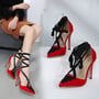 Straps Bow Pointed Toe Lace-up Low Cut Stiletto High Heels Q-0029-3