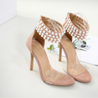 Pearl Transparent Stiletto High Heels Dress Sandals Q-0034 - Thumbnail 1