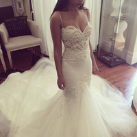 Delicate Tulle Lace Spaghetti Strap Wedding Dress Court Train wedding gowns bridal dresses - Thumbnail 1
