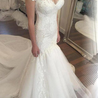 Zipper Charming Button Tulle Beading Mermaid Lace Sweetheart Wedding Dress - Thumbnail 1