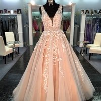 Princess A-line Tulle Long Prom Dress with White tulle Appliques Wedding Dress Hot - Thumbnail 1