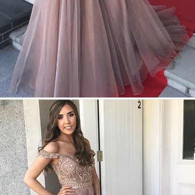 Gorgeous off the shoulder long prom dresses with beading - Thumbnail 5