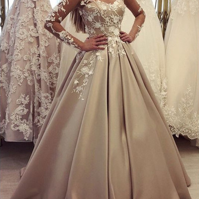 Generous long sleeve ball gown champagne prom dresses, luxury lace wedding dress for bridal - Thumbnail 5