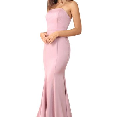 Simple mermaid strapless blush pink prom dresses sleeveless evening formal gowns