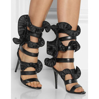 Lotus Stiletto Heel Open-toe Zipper High Heel Black Sandals Q-0044 - Thumbnail 1