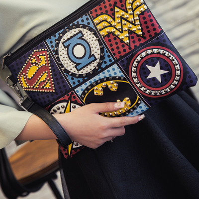 Super hero logo marvel rivet design women's shoulder bag clutch bag