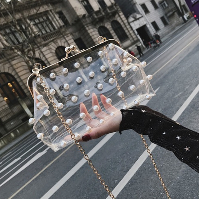 Gorgeous transparent pearl rivet shoulder bag