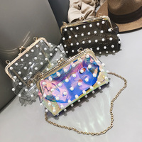 Gorgeous Transparent Pearl Rivet Shoulder Bag - Thumbnail 4