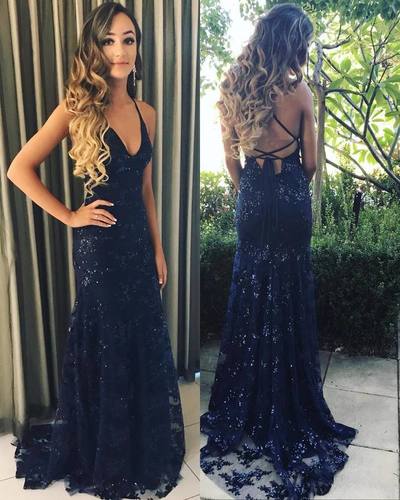 Navy Blue Mermaid Long Evening Dresses Prom Gowns Tulle Prom Dresses Cheap,Long Party Gowns