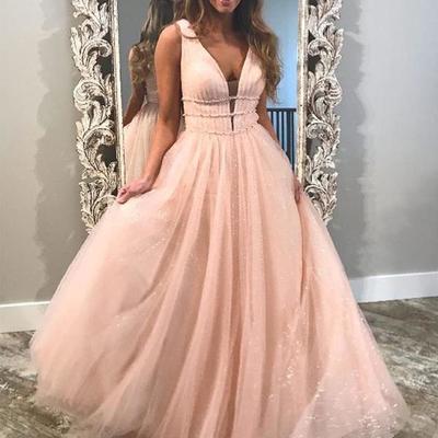 Sparkly prom dresses a-line pink cheap rhinestone long prom dress evening dress
