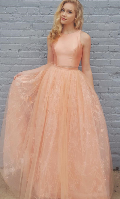 Elegant Two Piece A-Line Jewel Sleeveless Long Prom/Evening Dress With Lace